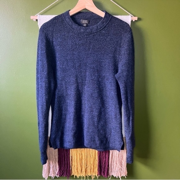 J. Crew Navy Merino Wool Crewneck Pullover Sweatshirt Medium - Picture 1 of 4